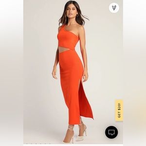Lulu's Vibrant Orange One-Shoulder Midi Dress